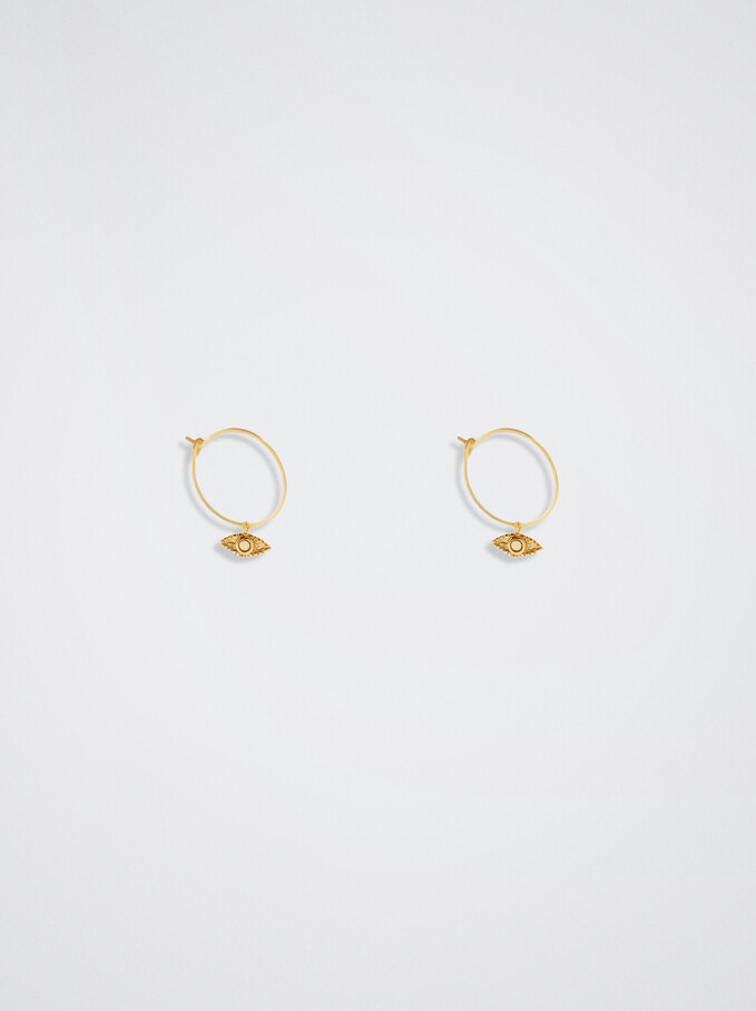 925 Silver Hoop Earrings With Eye Charm, Golden, hi-res