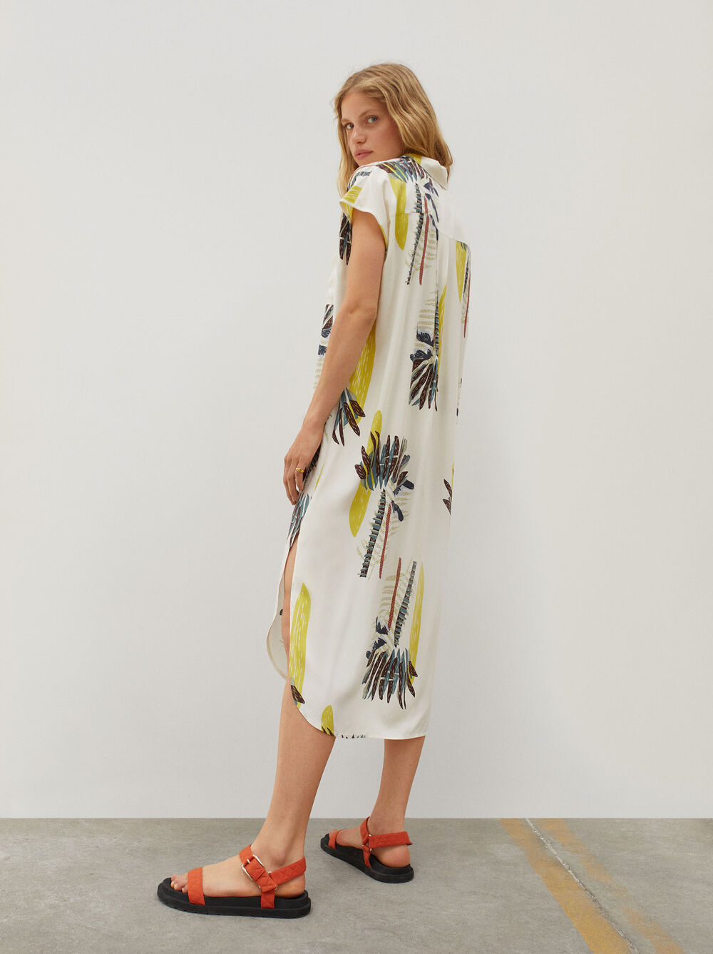 Palm-Print Shirt Dress