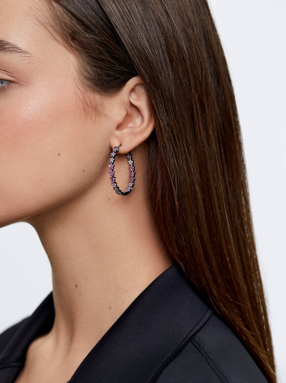 Hoop Earrings With Zirconia, Multicolor, hi-res
