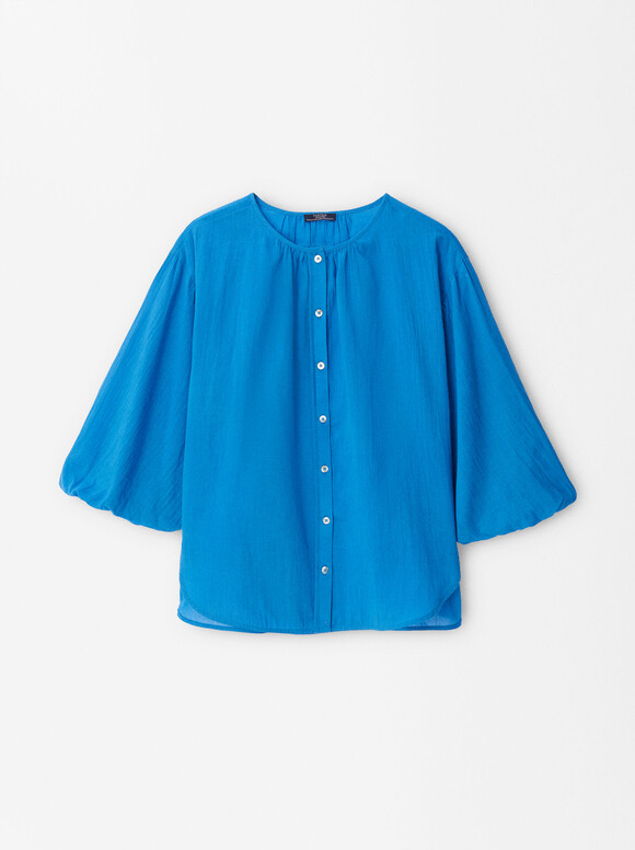 100% Cotton Shirt, Blue, hi-res