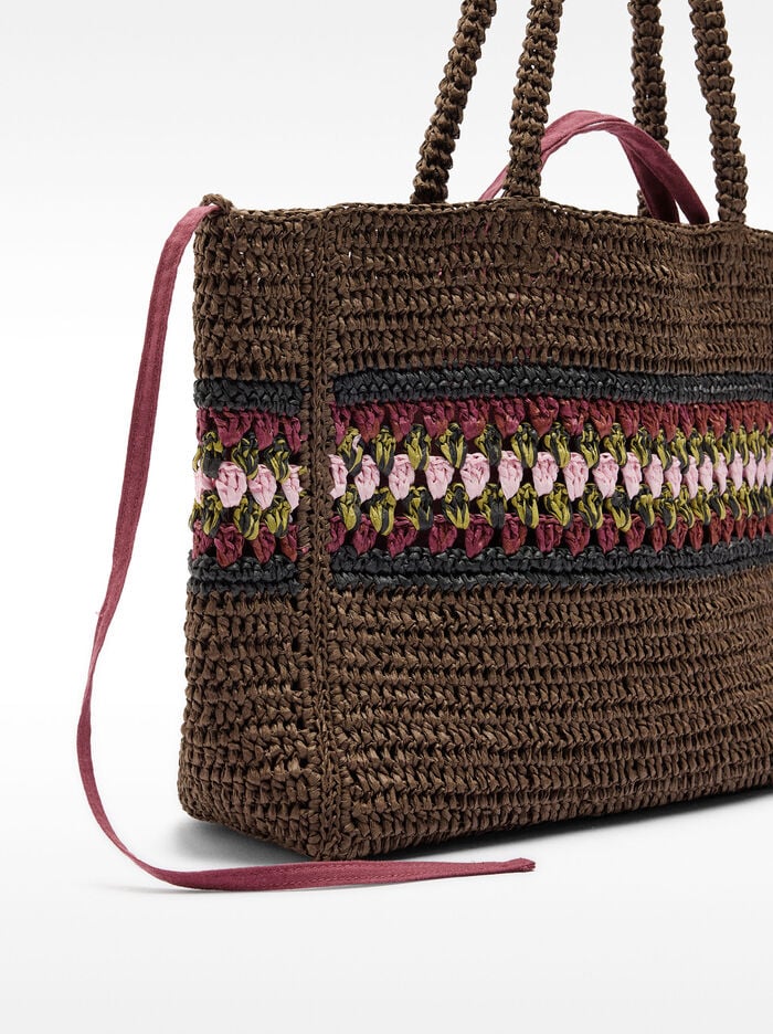 Bolso shopper efecto rafia con detalle trenzado