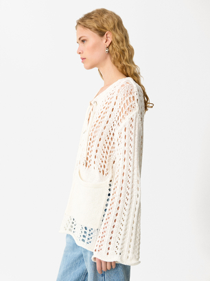 Knit Sweater, White, hi-res