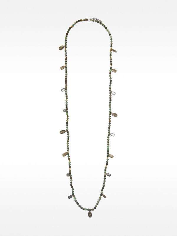 Stone bead necklace with charms