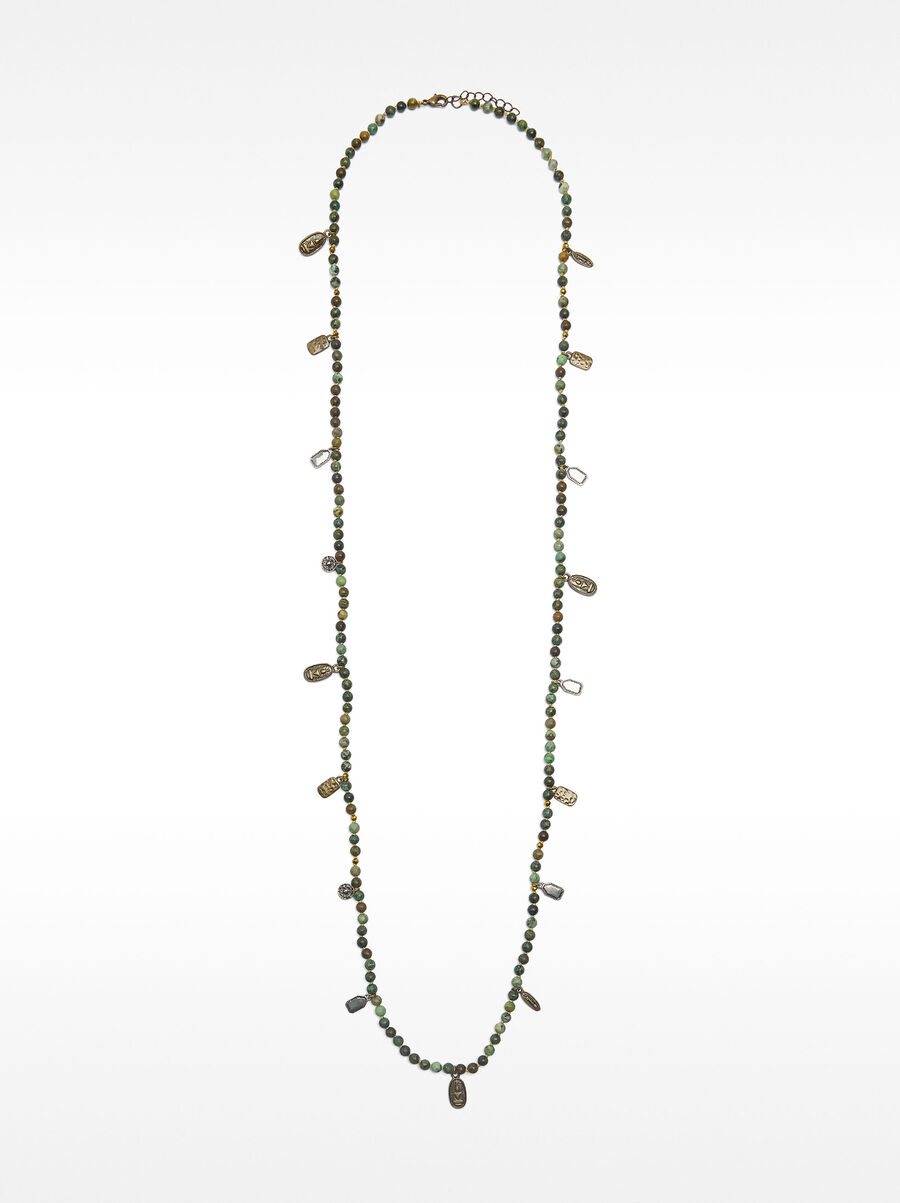 Stone bead necklace with charms