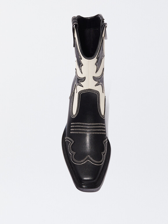 Embellished Cowboy Boots, Black, hi-res