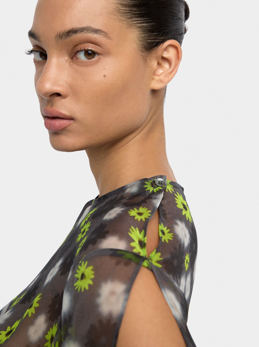 Semi-sheer floral print blouse
