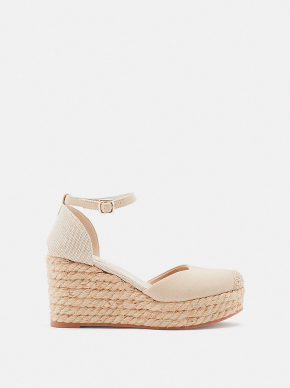 Online Exclusive - Wedges With Ankle Strap, Ecru, hi-res