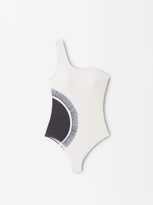 Asymmetric Swimsuit, Ecru, hi-res