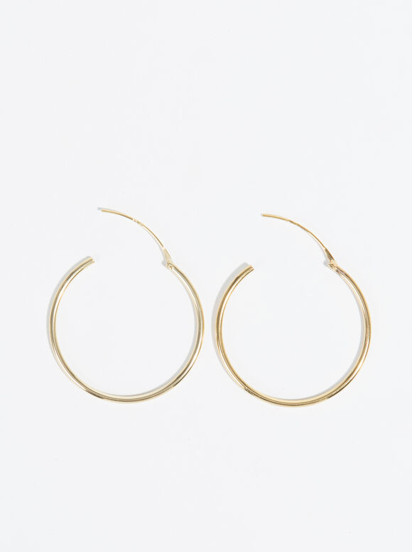 Short 925 Silver Hoop Earrings, Golden, hi-res