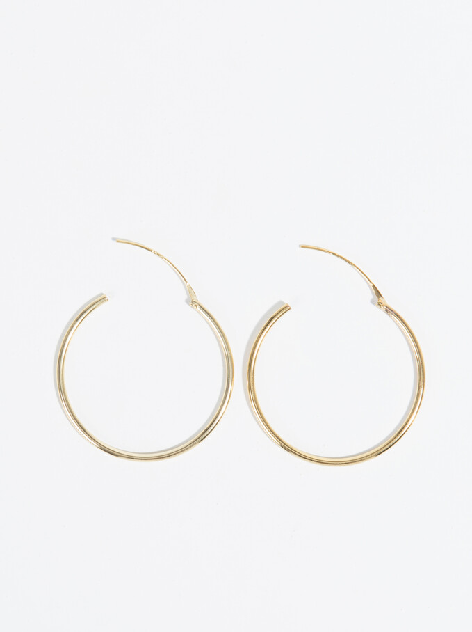 Short 925 Silver Hoop Earrings, Golden, hi-res