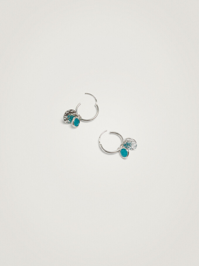 925 Sterling Silver Small Hoop Earrings With Pendants, Blue, hi-res