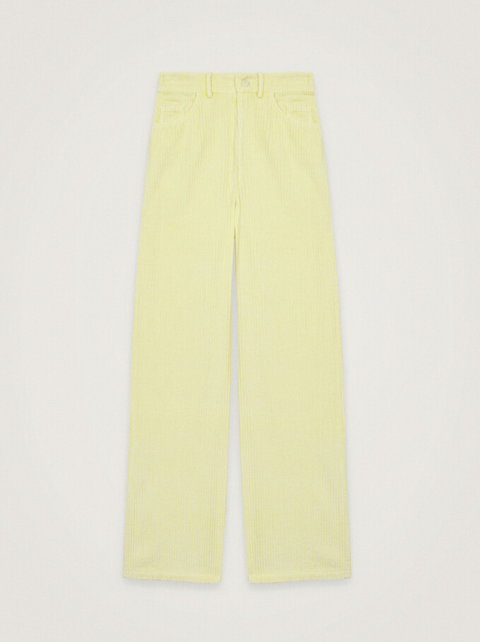 100% Cotton Straight Pants, Yellow, hi-res