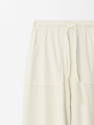 Pantalon En Coton Avec Poches, Beige, hi-res
