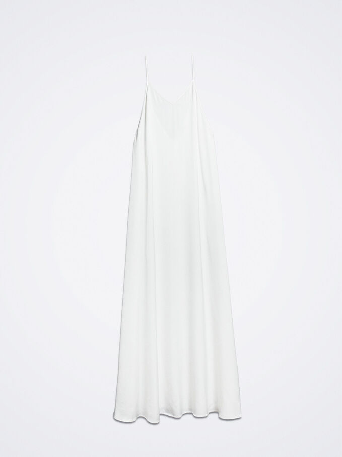 Long Satin Dress, White, hi-res