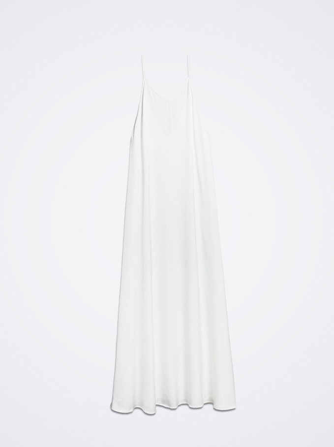 Long Satin Dress, White, hi-res