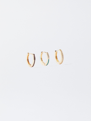 Set Of Hoop Earrings With Cubic Zirconia, Multicolor, hi-res