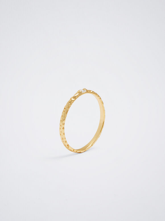 925 Silver Ring With Zirconia, Golden, hi-res