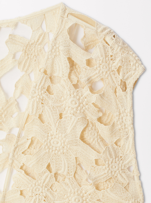 Online Exclusive - Embroidered Cotton Vest, Ecru, hi-res