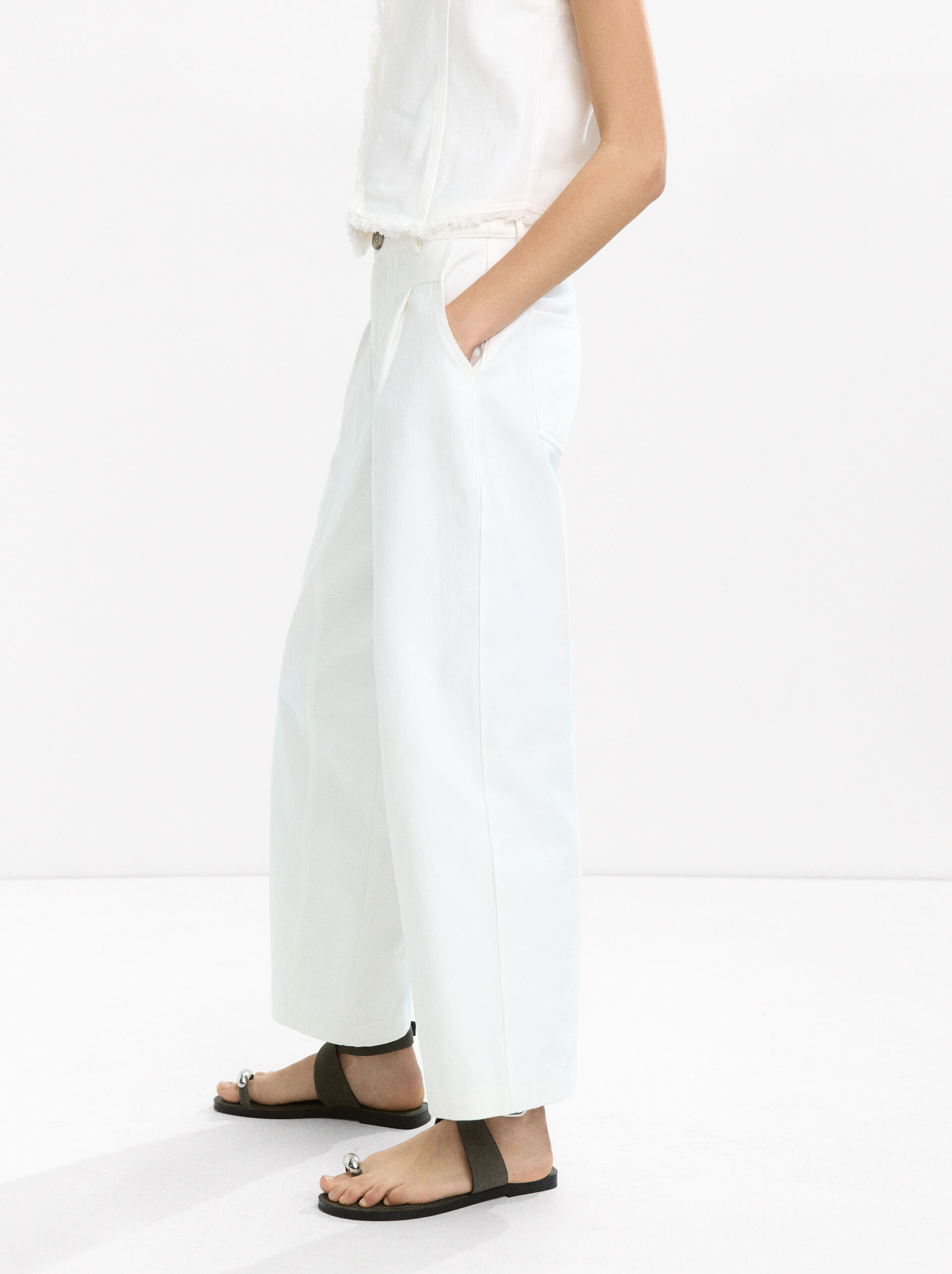 Pantaloni 100% cotone con pence image number 3.0