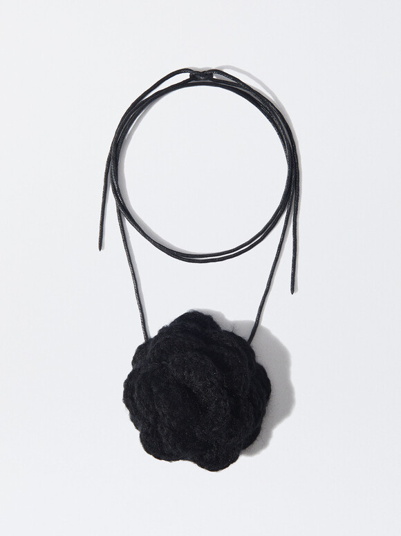 Flower Choker Necklace, Black, hi-res