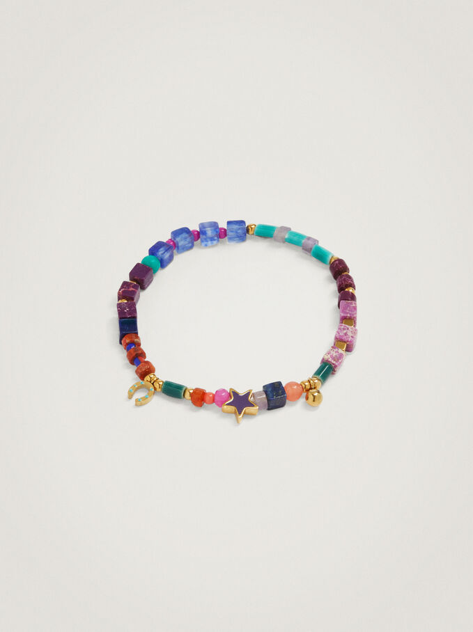 Bracelet En Acier Avec Pierre Semi-Précieuse, Multicolore, hi-res