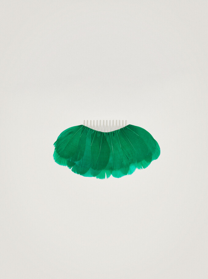Hair Claw With Feathers, Green, hi-res