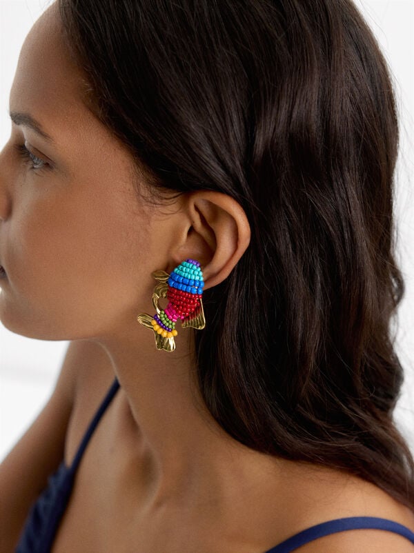 Fish earrings with multicolor beads
