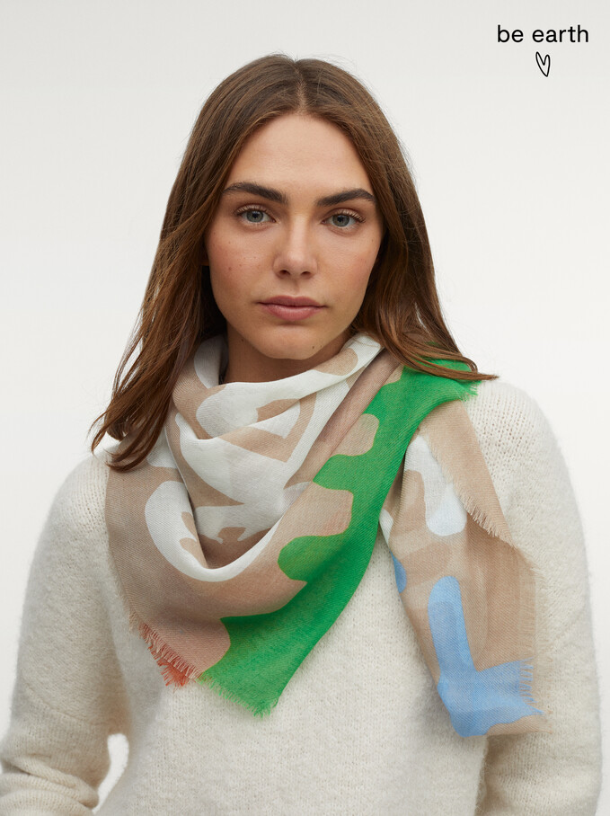 Printed Scarf Made From Recycled Materials, , hi-res