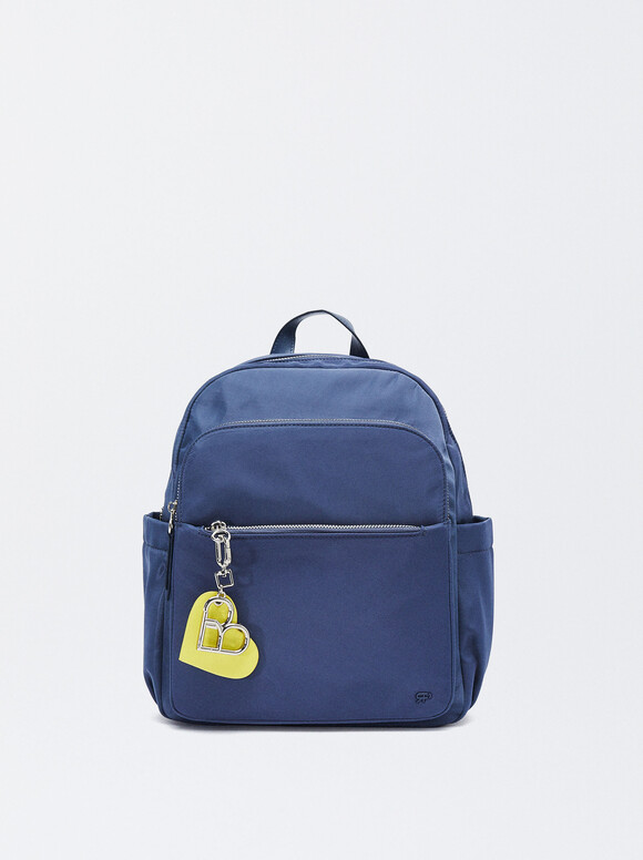 Nylon Backpack With Heart Pendant, Blue, hi-res