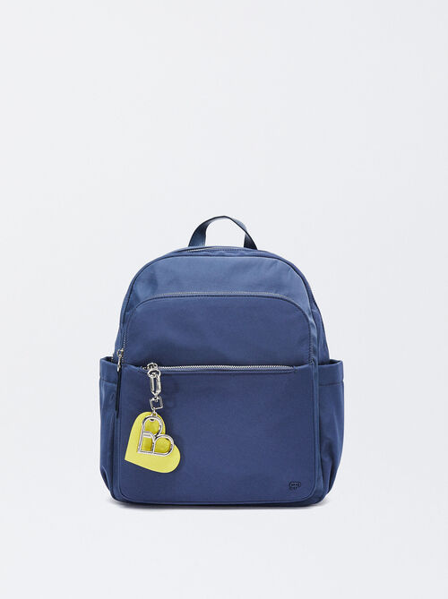 Nylon Backpack With Heart Pendant