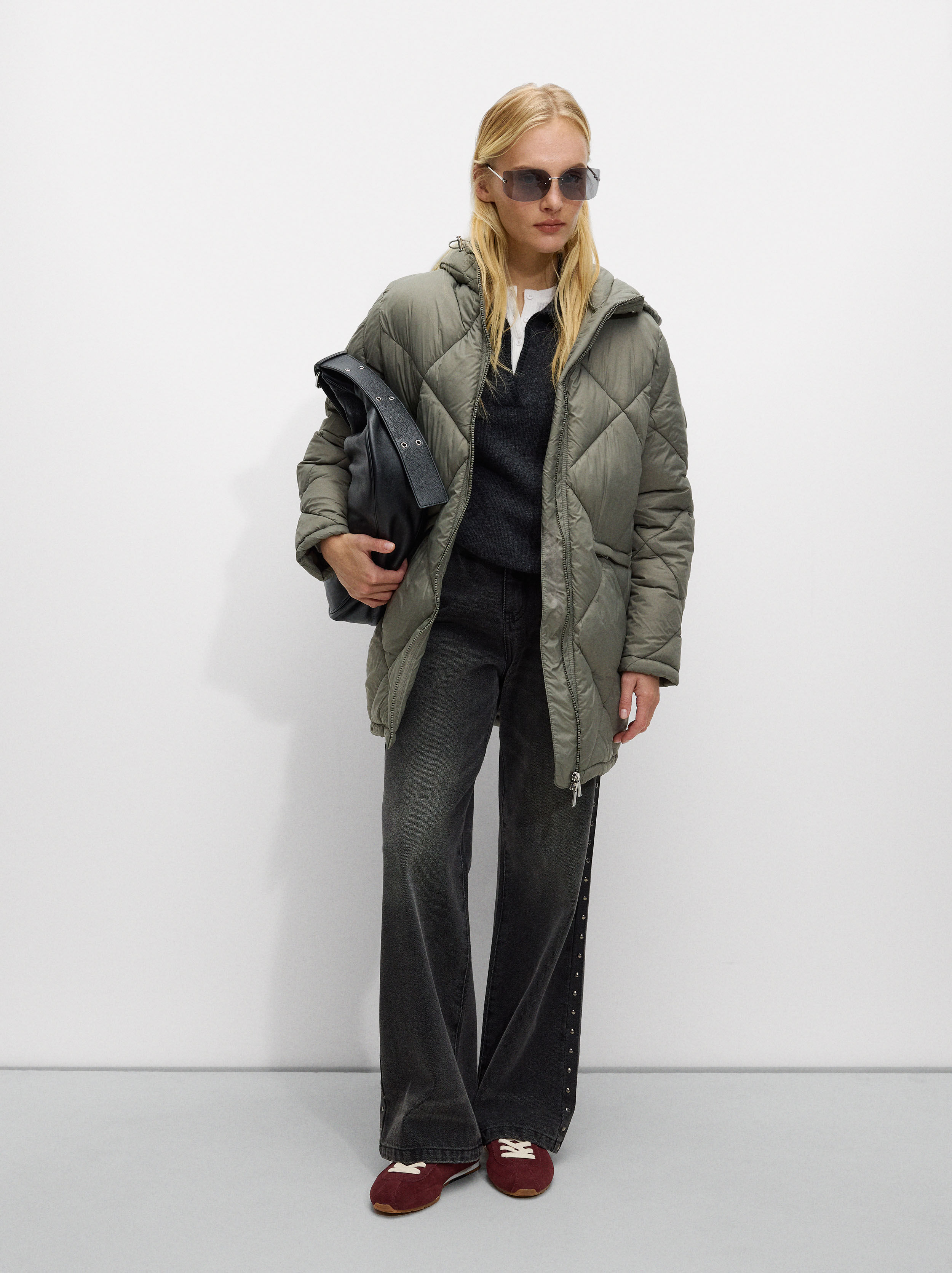 【気質アップ】 Quilted coat Parfois | Khaki hood with ジャケット・アウター