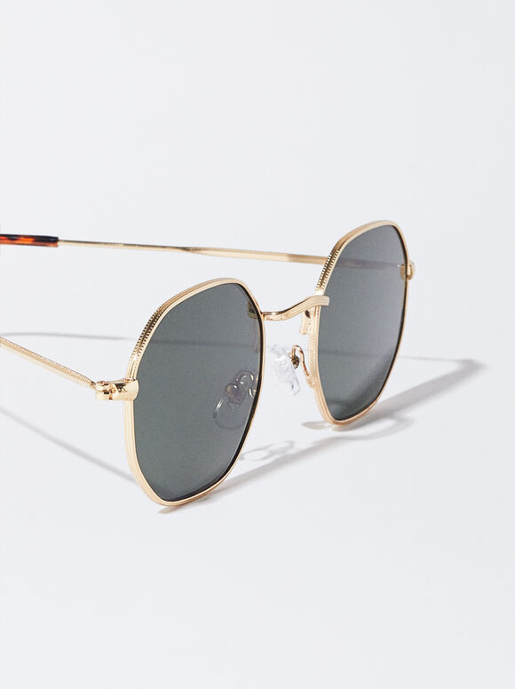 Sechseckige Sonnenbrille, Golden, hi-res