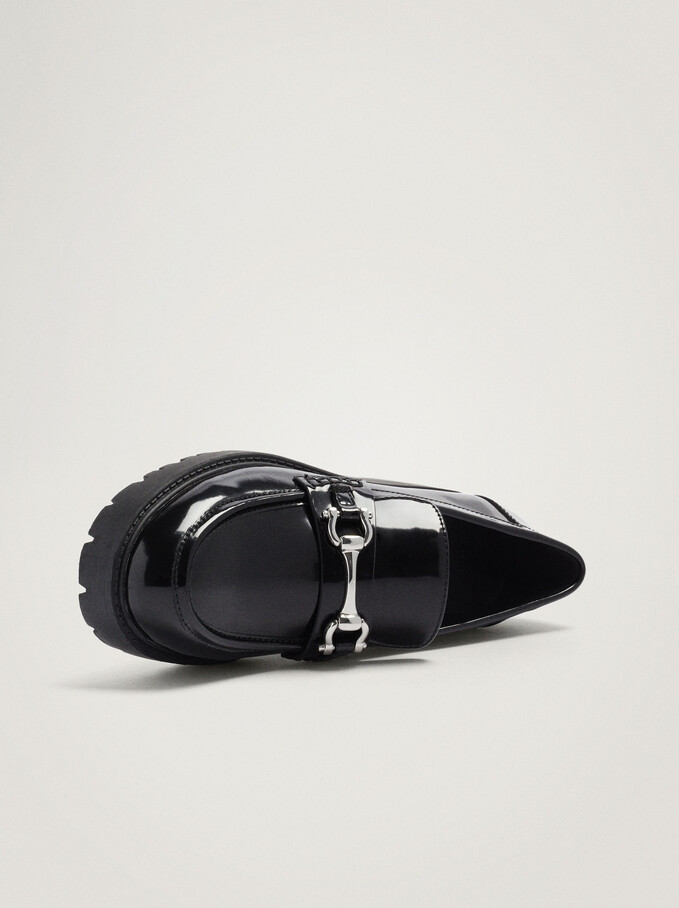 Loafers With Metallic Buckle, Black, hi-res