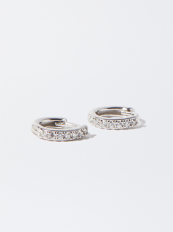 927 Silver Personalised Hoop Earrings With Zirconias, Silver, hi-res