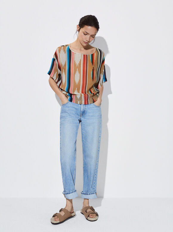 Short-Sleeved Printed Top, Multicolor, hi-res