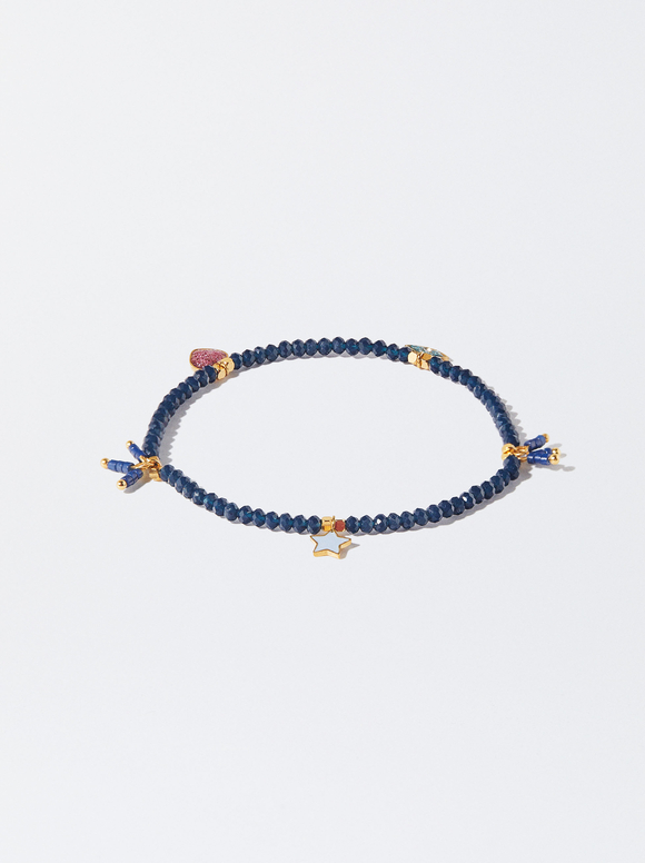 Stainless Steel Bracelet With Charms, Navy, hi-res