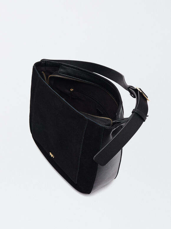Suede Shoulder Bag, Black, hi-res