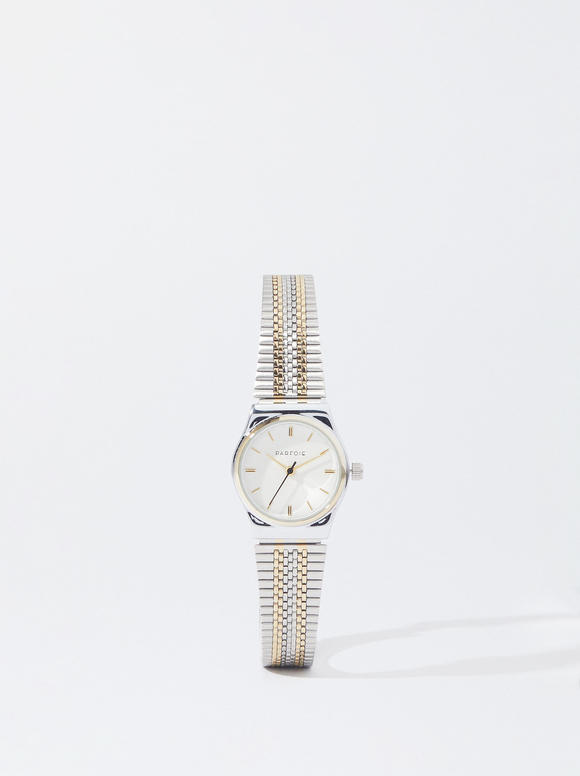 Watch With Two-Toned Steel Strap, Silver, hi-res