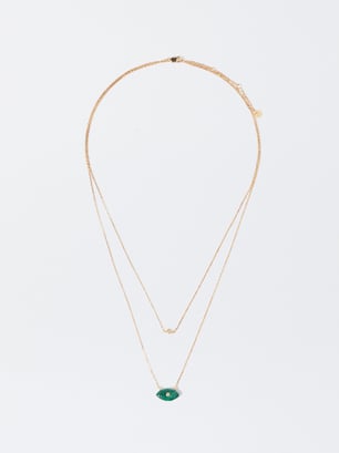 925 Silver Necklace With Stone - Green Jade, Green, hi-res