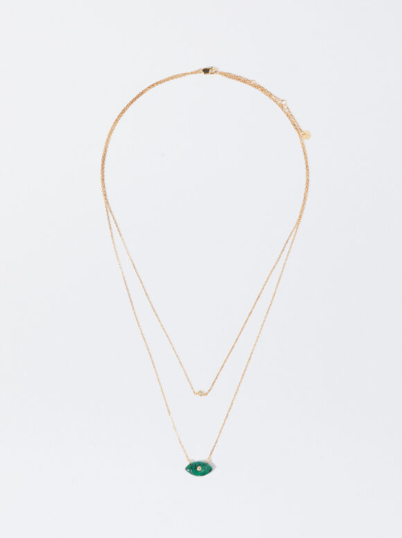 925 Silver Necklace With Stone - Green Jade, Green, hi-res