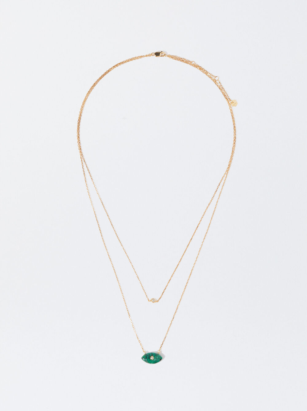 Kurze Halskette Aus 925er Silber Mit Stein - Grüne Jade