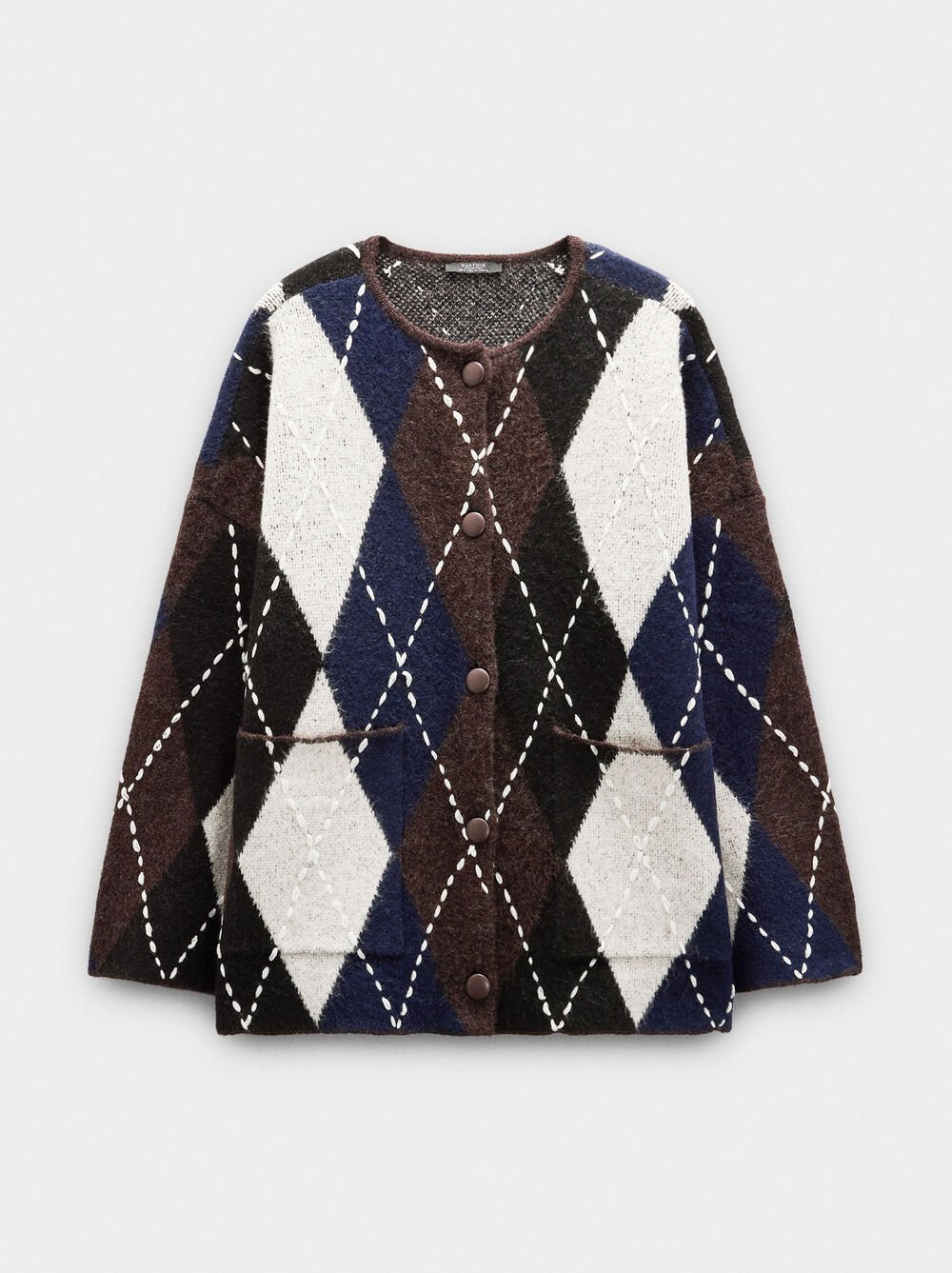 Strickjacke aus Strick mit Rautenmuster und Stickerei
