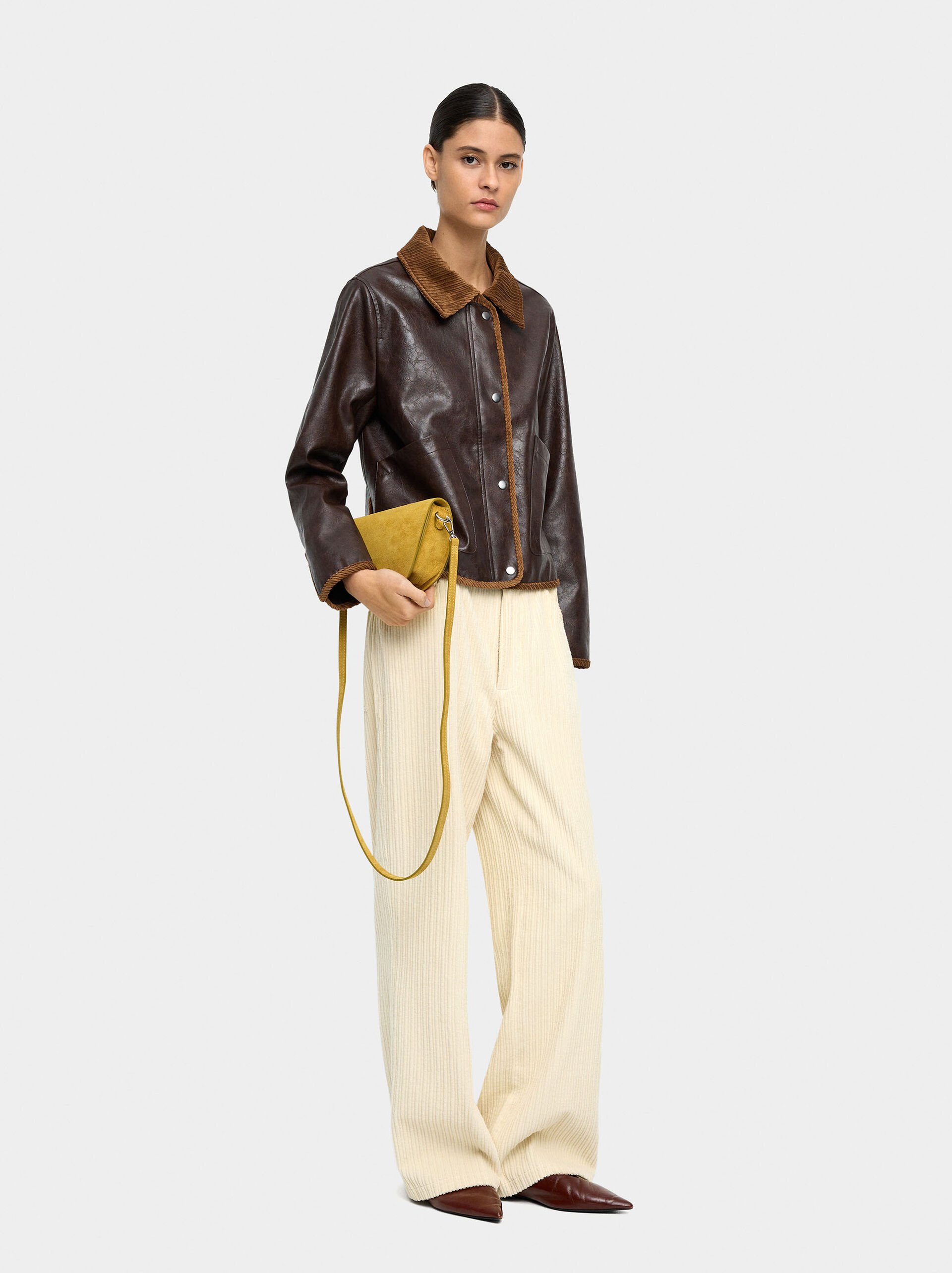 Leather-effect jacket with contrast collar image number 2.0