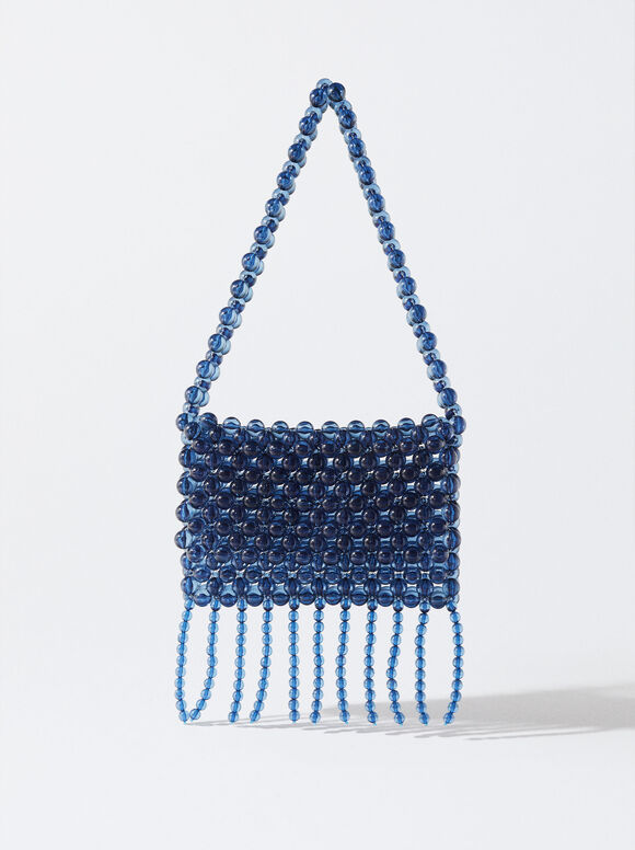 Online Exclusive - Shoulder Bag With Beads, Blue, hi-res