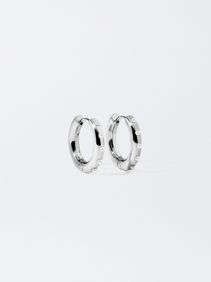 Stainless Steel Hoops Earrings With Pearls, Silver, hi-res