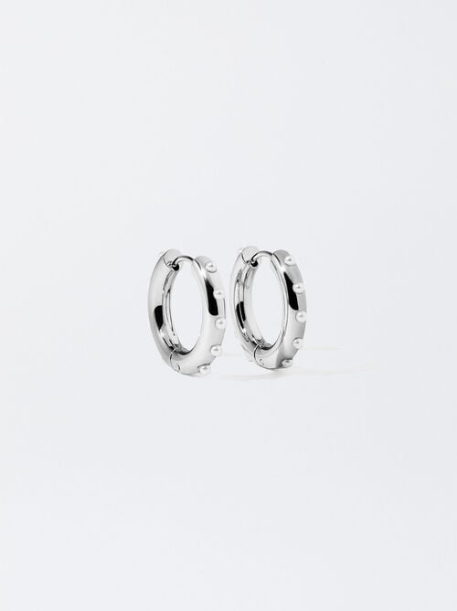 Stainless Steel Hoops Earrings With Pearls