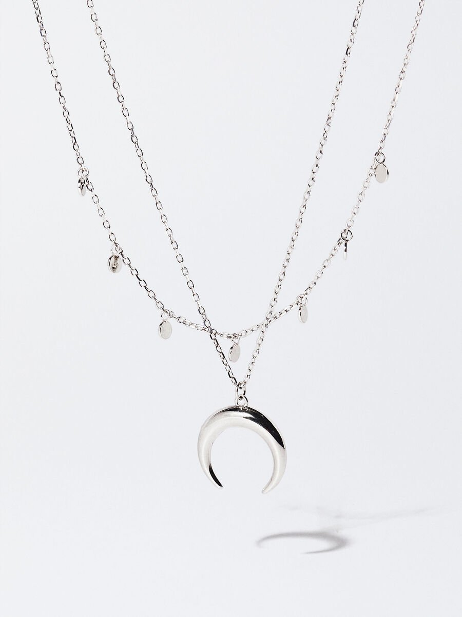 Short 925 silver necklace with horn pendant