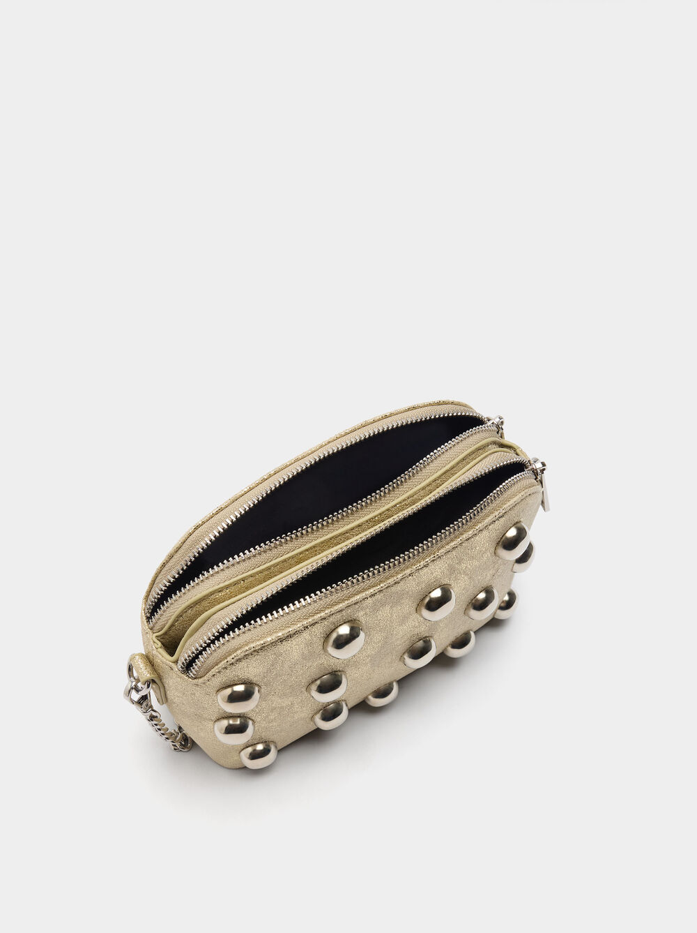 Crossbody bag with metallic spheres