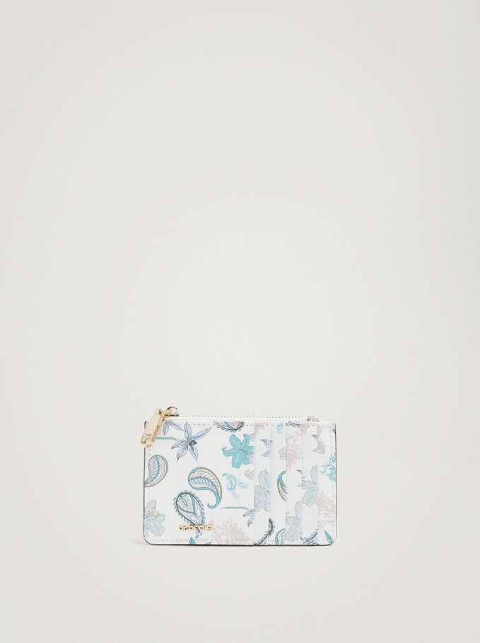 Printed Card Holder With Coin Purse, Blue, hi-res