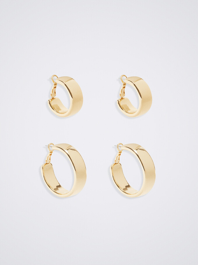 Set Of Golden Hoop Earrings, Golden, hi-res